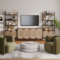 Seagrass Wall Bookshelf with Doors Dark Brown