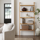 Wood 5-Shelf Ladder Wall Bookshelf Warm Pine