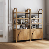 Mid-Century Arched Bookshelves with Doors Light Brown (Set of 2)