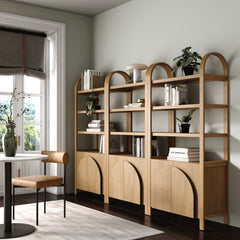 Mid-Century Arched Bookshelves with Doors Light Brown (Set of 3)