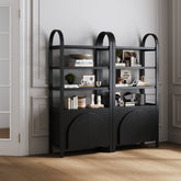 Mid-Century Arched Bookshelves with Doors Black (Set of 2)