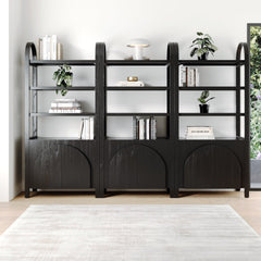 Mid-Century Arched Bookshelves with Doors Black (Set of 3)