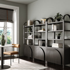 Mid-Century Arched Bookshelves with Doors Black (Set of 3)