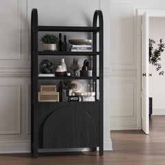 Mid-Century Arched Door Bookshelf with Doors Black