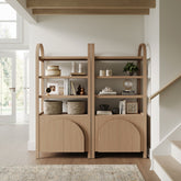 Mid-Century Arched Door Bookshelf with Doors Raw Oak (Set of 2)