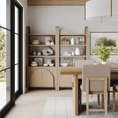 Mid-Century Arched Door Bookshelf with Doors Raw Oak (Set of 2)