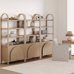 Mid-Century Arched Door Bookshelf with Doors Raw Oak (Set of 3)