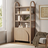 Mid-Century Arched Door Bookshelf with Doors Raw Oak