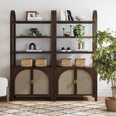 Arched Door Rattan Bookshelf with Doors Dark Acacia (Set of 2)