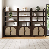 Arched Door Rattan Bookshelf with Doors Dark Acacia (Set of 3)
