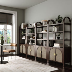 Arched Door Rattan Bookshelf with Doors Dark Acacia (Set of 4)