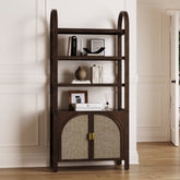 Arched Door Rattan Bookshelf with Doors Dark Acacia