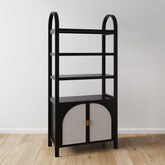 Arched Door Rattan Bookshelf with Doors Black Oak