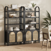 Boho Seagrass Arched Bookshelf Black (Set of 2)