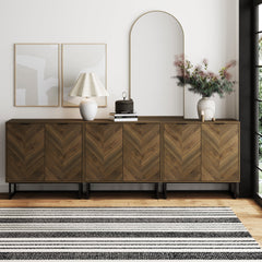 Herringbone TV Console Credenza Walnut (Set of 3)