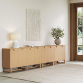 Wood Herringbone 2-Door Credenza Raw Oak (Set of 4)