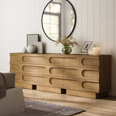 Mid-Century 9-Drawer Extra Large Dresser Light Brown (Set of 3)