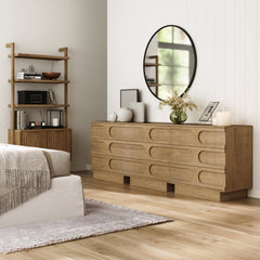 Mid-Century 9-Drawer Extra Large Dresser Light Brown (Set of 3)