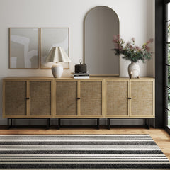 Rattan TV Console Credenza Oak (Set of 3)
