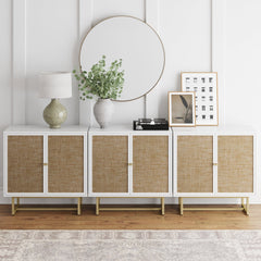 Rattan TV Console Credenza White (Set of 3)