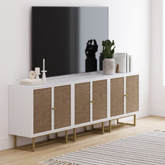 Rattan TV Console Credenza White (Set of 3)