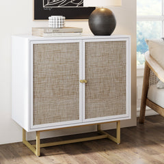 Wood & Rattan Storage Cabinet White