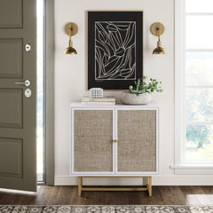 Wood & Rattan Storage Cabinet White