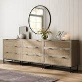 Rattan, Wood & Metal 3-Drawer Large Dresser Oak (Set of 3)