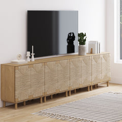 Large Seagrass TV Console Credenza Brown (Set of 4)
