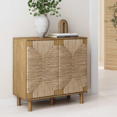 Wood & Seagrass Storage Cabinet Brown