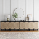 Large Seagrass TV Console Credenza Black (Set of 4)