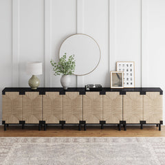 Large Seagrass TV Console Credenza Black (Set of 4)