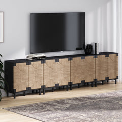 Large Seagrass TV Console Credenza Black (Set of 4)