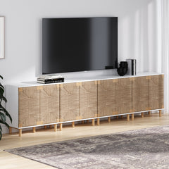 Large Seagrass TV Console Credenza White (Set of 4)