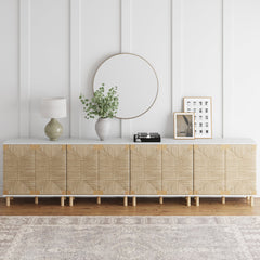Large Seagrass TV Console Credenza White (Set of 4)