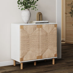Wood & Seagrass Storage Cabinet Black