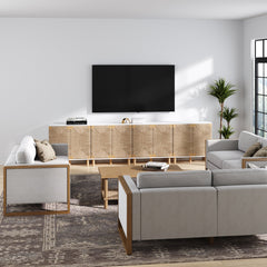 Large Seagrass TV Console Credenza White (Set of 4)