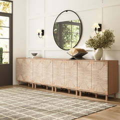 Large Seagrass TV Console Credenza Raw Oak (Set of 4)