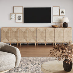 Large Seagrass TV Console Credenza Raw Oak (Set of 4)