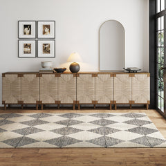 Large Seagrass TV Console Credenza Dark Brown (Set of 4)