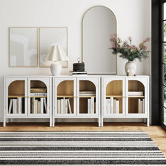 Glass Door TV Console Credenza White (Set of 3)