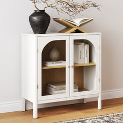 Wood & Glass Door Storage Cabinet White