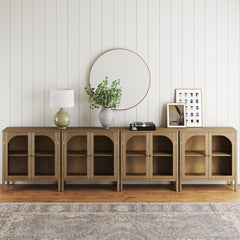 Large Glass Credenza Console Table Brown (Set of 4)