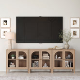 Wood & Glass Door TV Console Credenza Raw Oak (Set of 3)