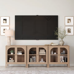 Wood & Glass Door TV Console Credenza Raw Oak (Set of 3)