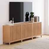 Mid-Century Fluted TV Console Credenza Warm Pine (Set of 3)