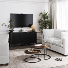 Mid-Century Fluted TV Console Credenza Black (Set of 2)