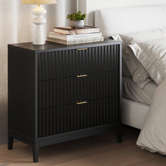Mid-Century Fluted 3-Drawer Dresser Black