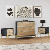 Black & Gold Rattan Nightstand and Dresser Set