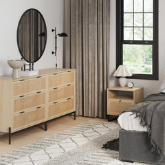 Boho Rattan Cabinet Bedroom Set Light Oak